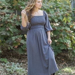 Elegant Blue Plaid Women's Dress